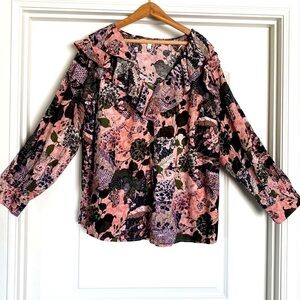 NWT Terra & Sky Peasant Blouse Womens 2X cotton Plus Ruffles Cottage core